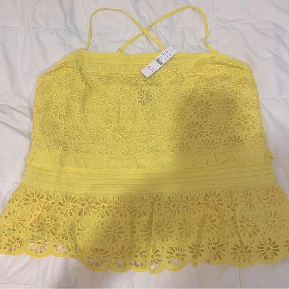 J. Crew Cross-Back Smocked Waist Sunflower Yellow Eyelet Top - Picture 7 of 10